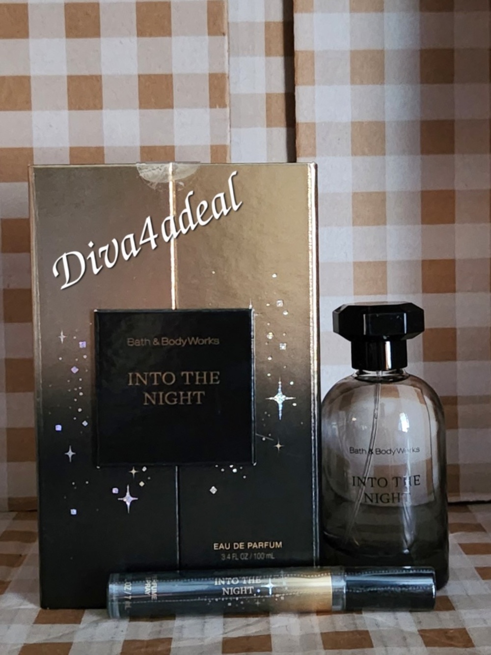 Bath & Body Works INTO THE NIGHT 3.4 FL OZ EDP Spray & Mini EDP Spray Bundle
